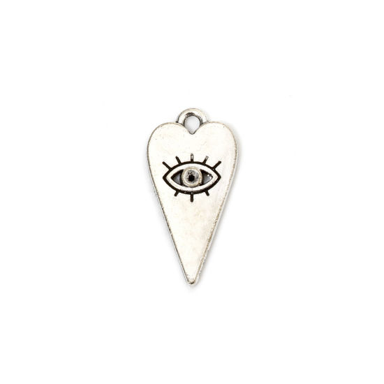 Picture of 20 PCs Zinc Based Alloy Gothic Charms Antique Silver Color Heart Eye of Providence/ All-seeing Eye (Can Hold ss5 Pointed Back Rhinestone) 22mm x 11mm
