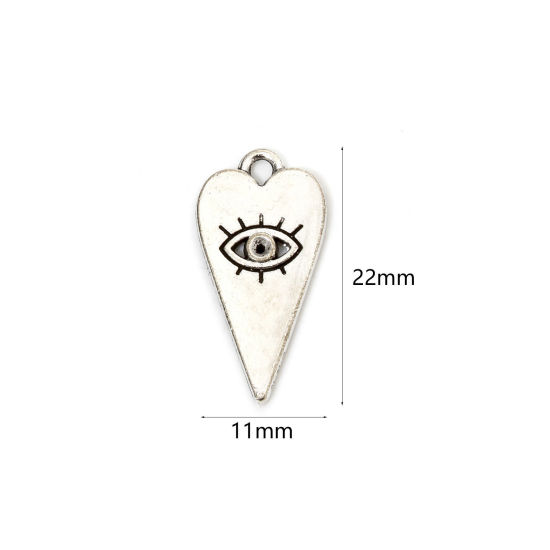 Picture of 20 PCs Zinc Based Alloy Gothic Charms Antique Silver Color Heart Eye of Providence/ All-seeing Eye (Can Hold ss5 Pointed Back Rhinestone) 22mm x 11mm