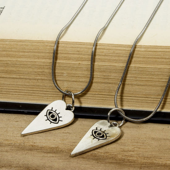 Picture of 20 PCs Zinc Based Alloy Gothic Charms Antique Silver Color Heart Eye of Providence/ All-seeing Eye (Can Hold ss5 Pointed Back Rhinestone) 22mm x 11mm