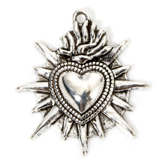 Picture of 10 PCs Zinc Based Alloy Gothic Charms Antique Silver Color Ex Voto Heart 26mm x 24mm