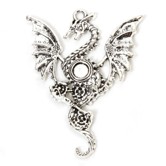 Picture of 10 PCs Zinc Based Alloy Gothic Pendants Antique Silver Color Dragon Wing Cabochon Settings (Fits 5mm Dia.) 4.8cm x 3.8cm