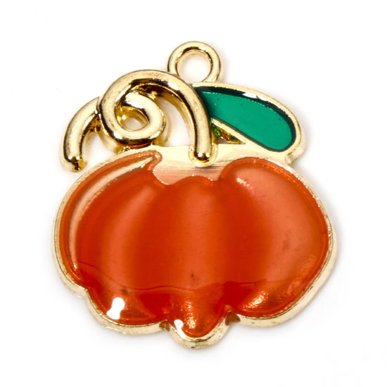 Imagen de 10 Unidades Zamak Halloween Colgantes Chapado en Oro Naranja Calabaza Esmalte 22mm x 20mm