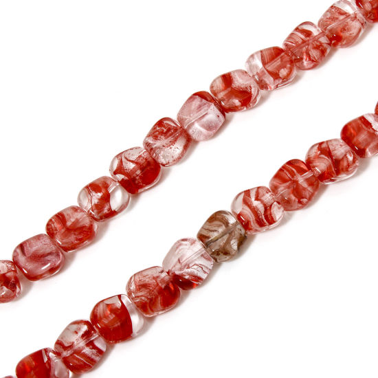 Picture of 1 Strand (Approx 24 PCs/Strand) Glass Beads For DIY Jewelry Making Quadrilateral Red Ink Spot Transparent About 11mm x 10mm, Hole: Approx 0.7mm, 24cm(9 4/8") long