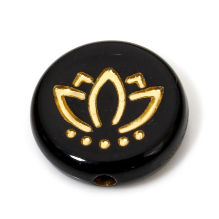Picture of Acrylic Retro Beads For DIY Jewelry Making Multicolor Flat Round Lotus Flower About 14mm Dia., Hole: Approx 1.8mm