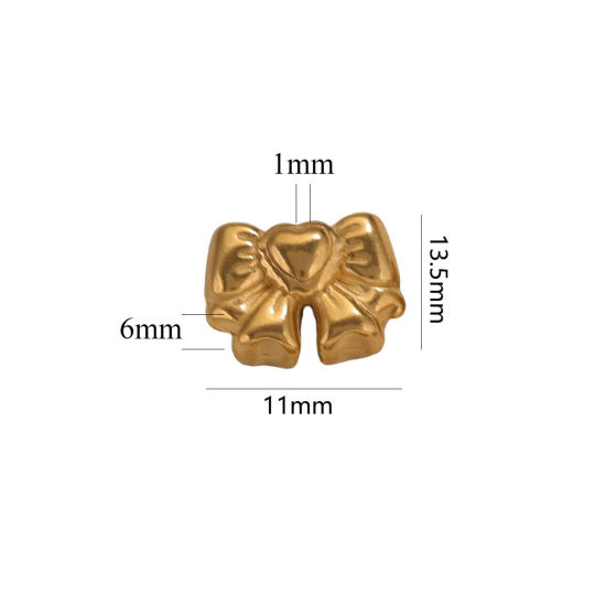 Immagine di 5 Pz Placcatura Sottovuoto 304 Acciaio Inossidabile Ciondoli Cravatta a Farfalla Placcato Oro 18K 3D 13.5mm x 11mm