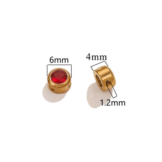 5 個 真空メッキ 304ステンレス鋼 誕生石 チャーム 円形 18Kゴールドメッキ 七月 レッド ラインストーン 6mm 直径、 の画像