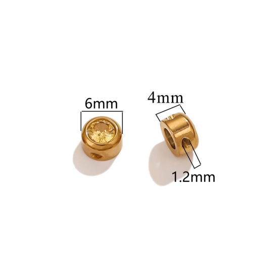 5 個 真空メッキ 304ステンレス鋼 誕生石 チャーム 円形 18Kゴールドメッキ イエロー ラインストーン 6mm 直径、 の画像
