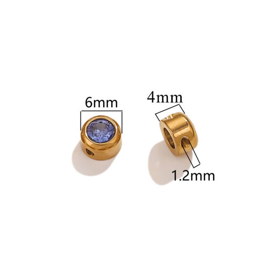 5 個 真空メッキ 304ステンレス鋼 誕生石 チャーム 円形 18Kゴールドメッキ 三月 瑠璃色 ラインストーン 6mm 直径、 の画像