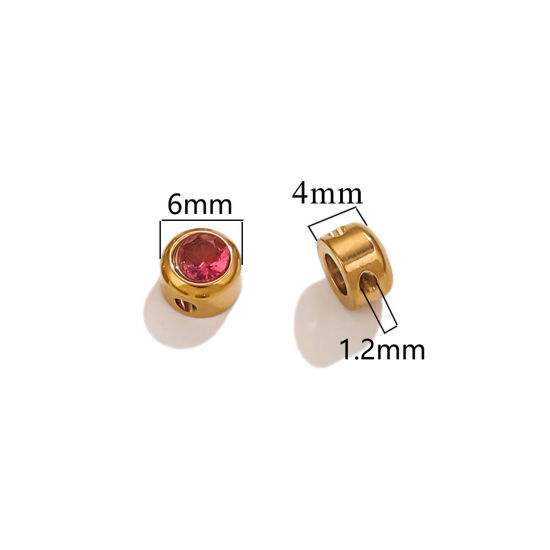 5 個 真空メッキ 304ステンレス鋼 誕生石 チャーム 円形 18Kゴールドメッキ 一月 殷紅 ラインストーン 6mm 直径、 の画像