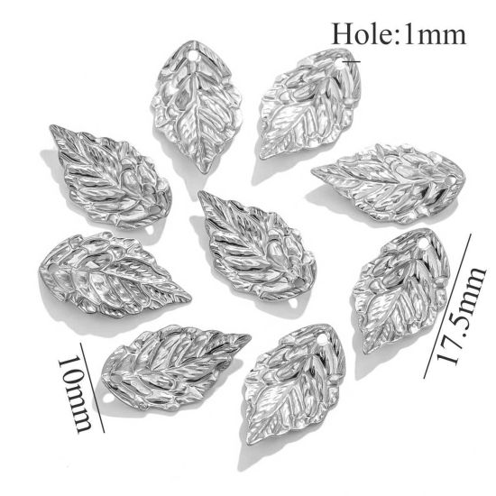 Bild von 20 Stück 304 Edelstahl Charms Ginkgo Blatt Silberfarbe 17.5mm x 10mm