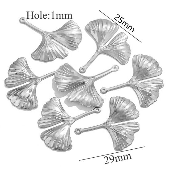 Bild von 10 Stück 304 Edelstahl Charms Ginkgo Blatt Silberfarbe 29mm x 25mm