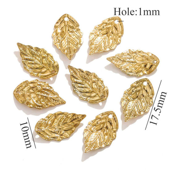 Bild von 20 Stück Vakuumbeschichtung 304 Edelstahl Charms Blätter 18K Gold Plattiert 17.5mm x 10mm