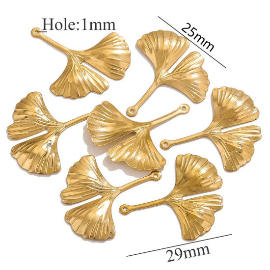 Bild von 10 Stück Vakuumbeschichtung 304 Edelstahl Charms Blätter 18K Gold Plattiert 29mm x 25mm