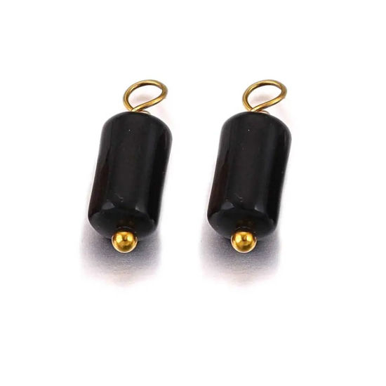 Immagine di 5 Pz Placcatura Sottovuoto 304 Acciaio Inossidabile & Gemma Ciondoli Cilindrico Placcato Oro 18K Nero 17mm x 6mm
