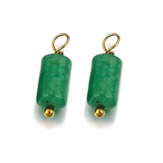 Immagine di 5 Pz Placcatura Sottovuoto 304 Acciaio Inossidabile & Gemma Ciondoli Cilindrico Placcato Oro 18K Verde 17mm x 6mm