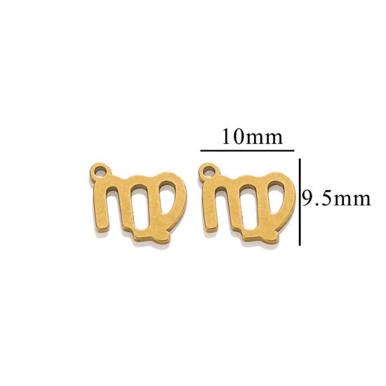 Picture of 10 PCs Vacuum Plating 304 Stainless Steel Charms 18K Gold Plated Virgo Sign Of Zodiac Constellations Roller Burnishing 10mm x 9.5mm