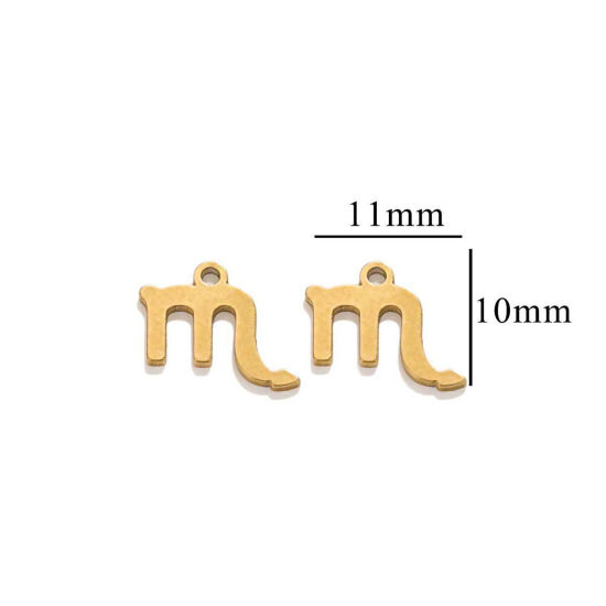 Picture of 10 PCs Vacuum Plating 304 Stainless Steel Charms 18K Gold Plated Scorpio Sign Of Zodiac Constellations Roller Burnishing 11mm x 10mm
