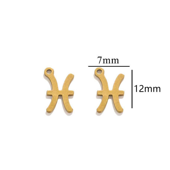 Picture of 10 PCs Vacuum Plating 304 Stainless Steel Charms 18K Gold Plated Pisces Sign Of Zodiac Constellations Roller Burnishing 12mm x 7mm