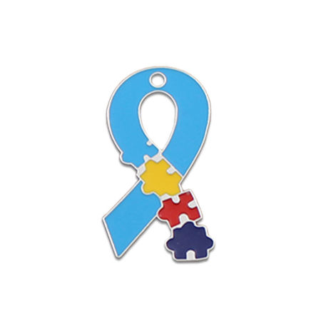 Picture of Zinc Based Alloy Medical Charms Round Multicolor Autism Awareness Jigsaw Puzzle Piece Enamel