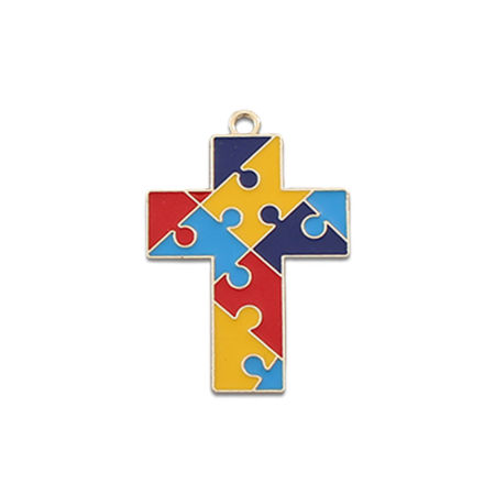 Picture of Zinc Based Alloy Medical Charms Round Multicolor Autism Awareness Jigsaw Puzzle Piece Enamel