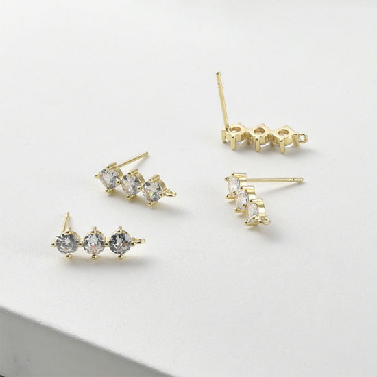 Imagen de 2 Unidades Hipoalergénico Latón Exquisito Pendiente de Poste de Oreja para Accesorios de Fabricación de Joyas de Bricolaje Chapado en Oro de 14K Geométrico Con Lazo Transparente Rhinestone 16.5mm x 5.5mm