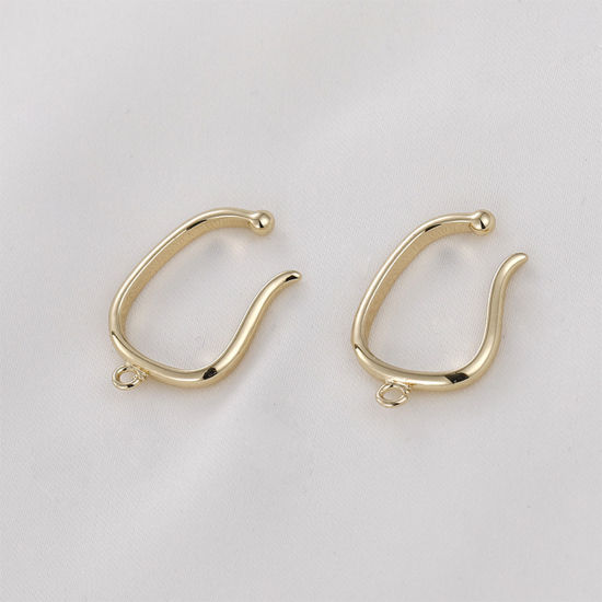 Picture of 2 PCs Hypoallergenic Brass Simple Ear Cuffs Clip Wrap Earrings 14K Gold Plated U-shaped With Loop 22mm x 17mm