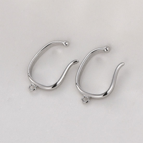 Picture of 2 PCs Hypoallergenic Brass Simple Ear Cuffs Clip Wrap Earrings Silver Tone U-shaped With Loop 22mm x 17mm