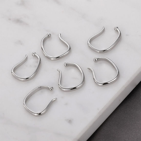 Picture of 2 PCs Hypoallergenic Brass Simple Ear Cuffs Clip Wrap Earrings Silver Tone U-shaped 22mm x 16mm