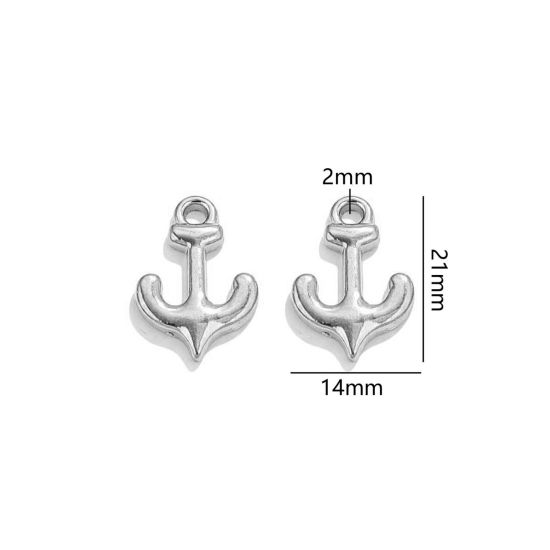 Picture of 2 PCs 304 Stainless Steel Ocean Jewelry Charms Silver Tone Anchor 21mm x 14mm