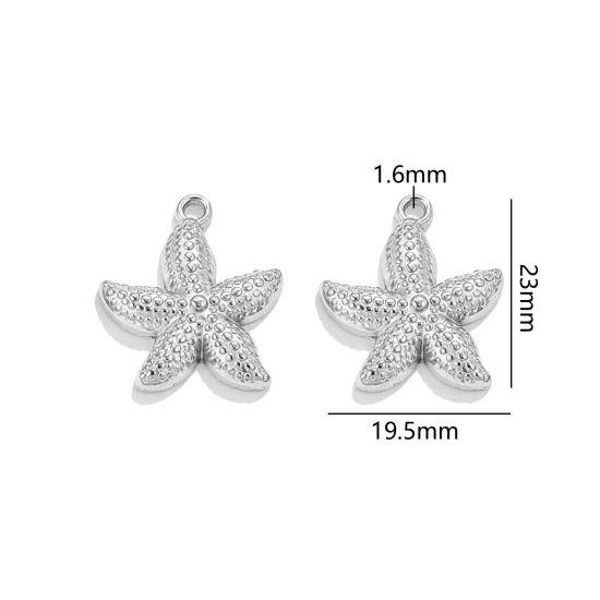 Picture of 2 PCs 304 Stainless Steel Ocean Jewelry Charms Silver Tone Star Fish 23mm x 19.5mm