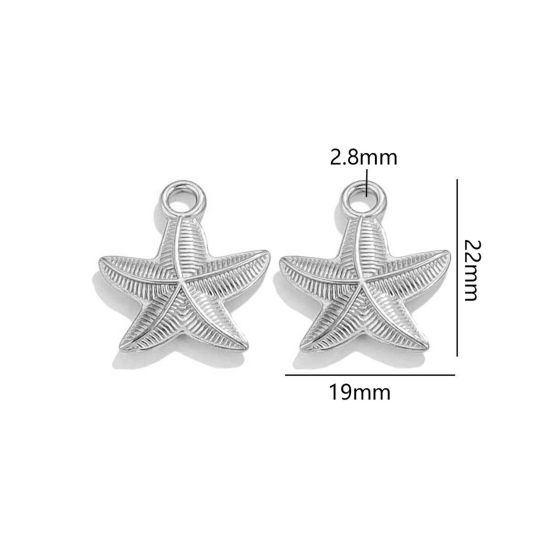 Picture of 2 PCs 304 Stainless Steel Ocean Jewelry Charms Silver Tone Star Fish 22mm x 19mm