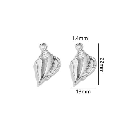 Picture of 2 PCs 304 Stainless Steel Ocean Jewelry Charms Silver Tone Conch/ Sea Snail 22mm x 13mm