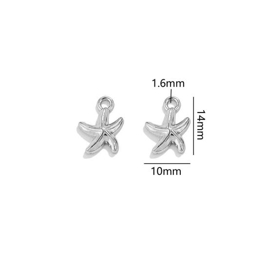 Picture of 5 PCs 304 Stainless Steel Ocean Jewelry Charms Silver Tone Star Fish 14mm x 10mm