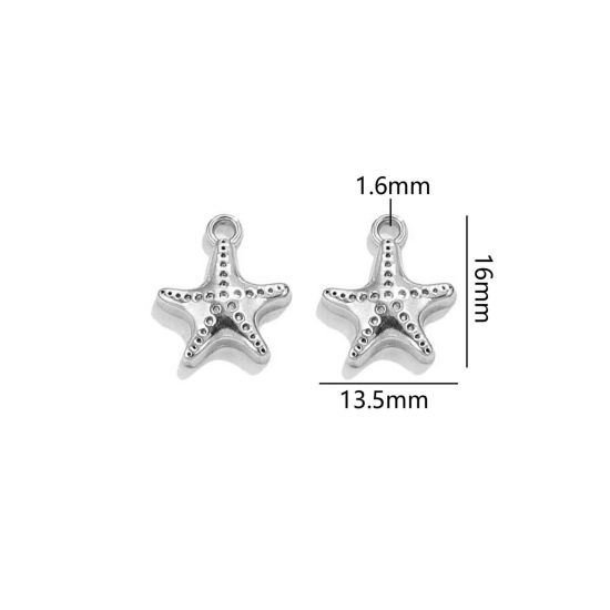 Picture of 2 PCs 304 Stainless Steel Ocean Jewelry Charms Silver Tone Star Fish 16mm x 13.5mm