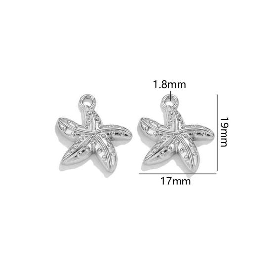 Picture of 2 PCs 304 Stainless Steel Ocean Jewelry Charms Silver Tone Star Fish 19mm x 17mm