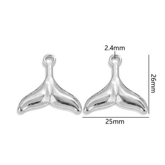 Image de 2 Pcs Breloques en 304 Acier Inoxydable Bijoux d'Océan Queue de Poisson Argent Mat 26mm x 25mm