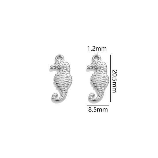 Image de 2 Pcs Breloques en 304 Acier Inoxydable Bijoux d'Océan Cheval de Mer Argent Mat 20.5mm x 8.5mm