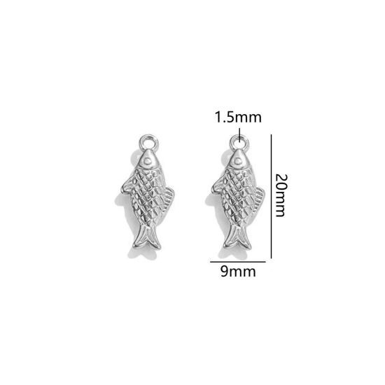 Image de 2 Pcs Breloques en 304 Acier Inoxydable Bijoux d'Océan Poisson Argent Mat 20mm x 9mm