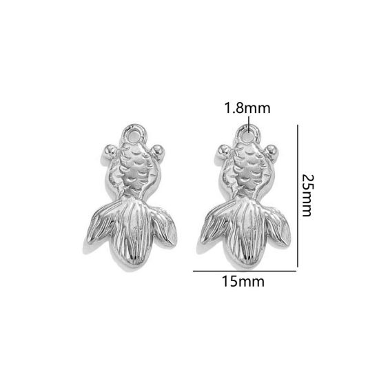 Image de 2 Pcs Breloques en 304 Acier Inoxydable Bijoux d'Océan Poisson Rouge Argent Mat 25mm x 15mm