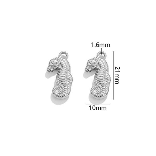 Image de 2 Pcs Breloques en 304 Acier Inoxydable Bijoux d'Océan Cheval de Mer Argent Mat 3D 21mm x 10mm