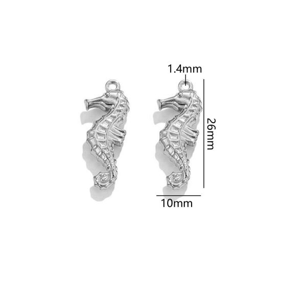 Image de 2 Pcs Breloques en 304 Acier Inoxydable Bijoux d'Océan Cheval de Mer Argent Mat 3D 26mm x 10mm