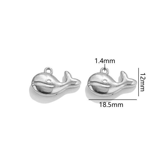 Image de 2 Pcs Breloques en 304 Acier Inoxydable Bijoux d'Océan Baleine Argent Mat 18.5mm x 12mm