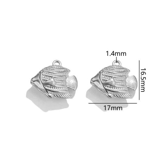 Image de 2 Pcs Breloques en 304 Acier Inoxydable Bijoux d'Océan Poisson Tropicale Argent Mat 3D 17mm x 16.5mm