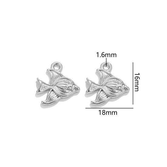 Image de 2 Pcs Breloques en 304 Acier Inoxydable Bijoux d'Océan Poisson Rouge Argent Mat 18mm x 16mm