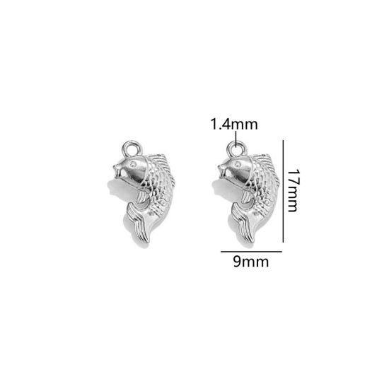 Image de 2 Pcs Breloques en 304 Acier Inoxydable Bijoux d'Océan Poisson Argent Mat 3D 17mm x 9mm