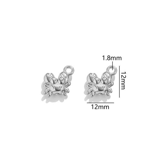 Image de 2 Pcs Breloques en 304 Acier Inoxydable Bijoux d'Océan Crabe Argent Mat 3D 12mm x 12mm