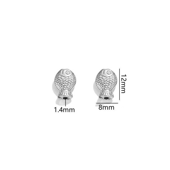 Image de 2 Pcs Breloques en 304 Acier Inoxydable Bijoux d'Océan Poisson Argent Mat 3D 12mm x 8mm