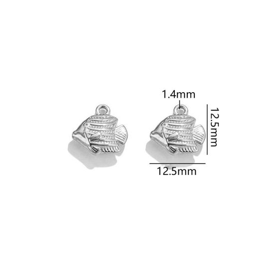 Image de 2 Pcs Breloques en 304 Acier Inoxydable Bijoux d'Océan Poisson Tropicale Argent Mat 3D 12.5mm x 12.5mm