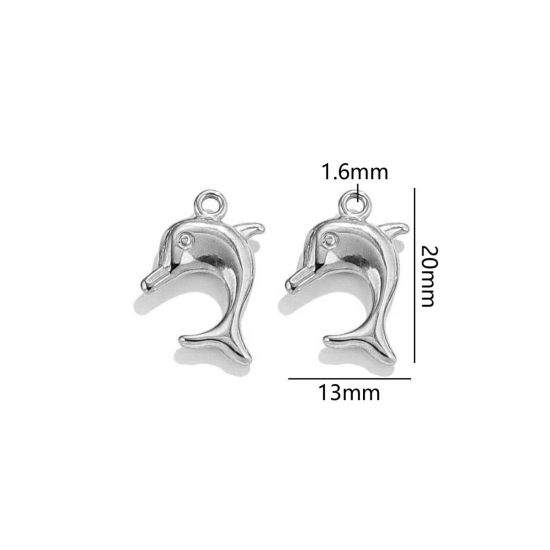 Image de 2 Pcs Breloques en 304 Acier Inoxydable Bijoux d'Océan Dauphin Argent Mat 3D 20mm x 13mm