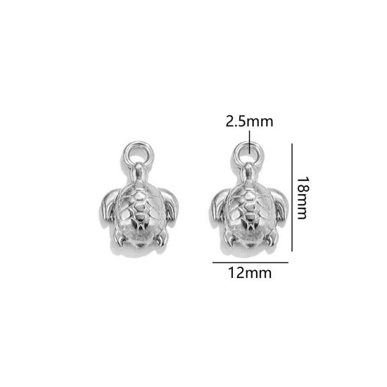 Image de 2 Pcs Breloques en 304 Acier Inoxydable Bijoux d'Océan Tortue Argent Mat 18mm x 12mm